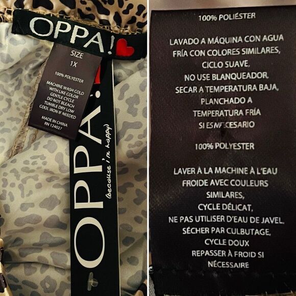 Oppa! Plus Straight Fit Animal Print Satin Pants Gold Leopard 1X NWT - Picture 8 of 9